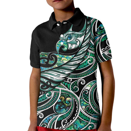 Maori Matariki - Manaia Kid Polo Shirt Emerald Paua Shell
