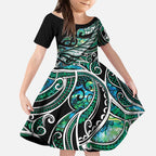 Maori Matariki - Manaia Kid Short Sleeve Dress Emerald Paua Shell