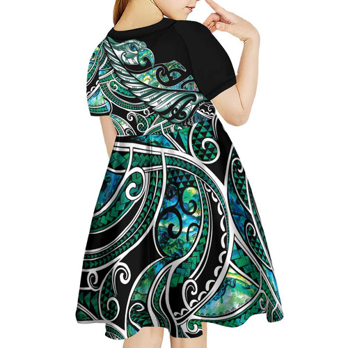 Maori Matariki - Manaia Kid Short Sleeve Dress Emerald Paua Shell