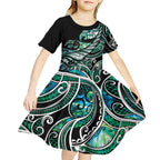 Maori Matariki - Manaia Kid Short Sleeve Dress Emerald Paua Shell