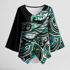 Maori Matariki - Manaia Kimono Sleeve Blouse Emerald Paua Shell