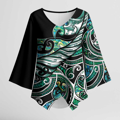Maori Matariki - Manaia Kimono Sleeve Blouse Emerald Paua Shell