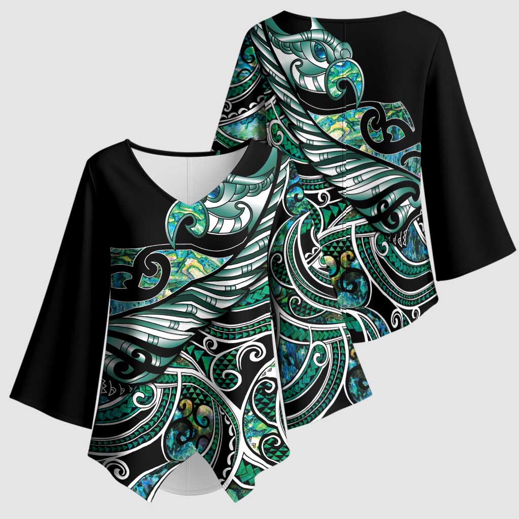 Maori Matariki - Manaia Kimono Sleeve Blouse Emerald Paua Shell