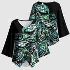 Maori Matariki - Manaia Kimono Sleeve Blouse Emerald Paua Shell