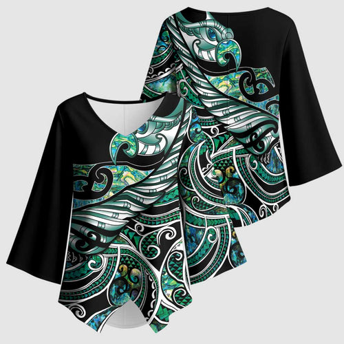 Maori Matariki - Manaia Kimono Sleeve Blouse Emerald Paua Shell