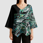 Maori Matariki - Manaia Kimono Sleeve Blouse Emerald Paua Shell