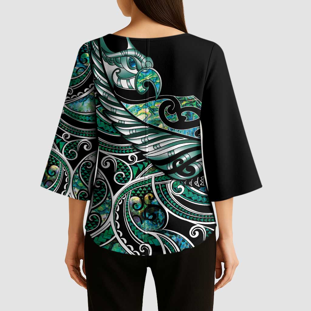 Maori Matariki - Manaia Kimono Sleeve Blouse Emerald Paua Shell