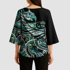 Maori Matariki - Manaia Kimono Sleeve Blouse Emerald Paua Shell