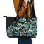 Maori Matariki - Manaia Leather Tote Bag Emerald Paua Shell