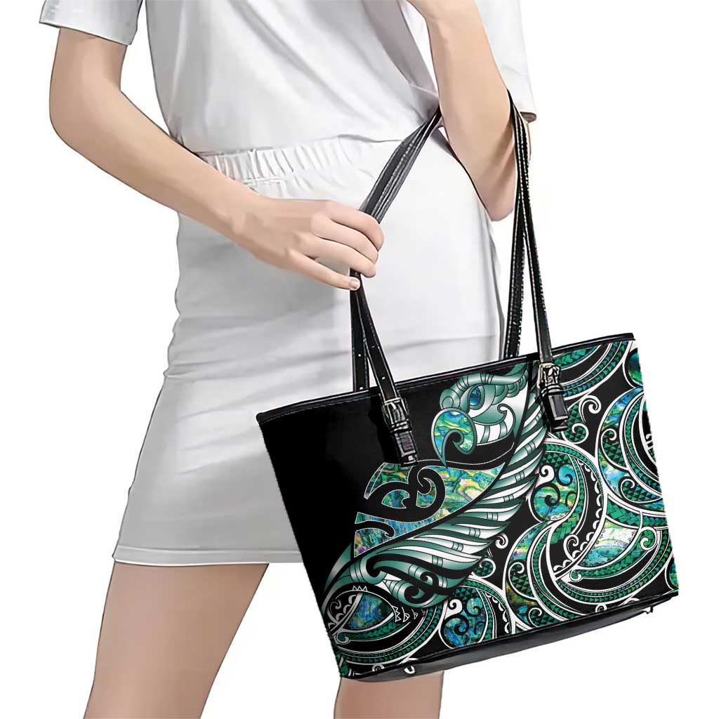 Maori Matariki - Manaia Leather Tote Bag Emerald Paua Shell