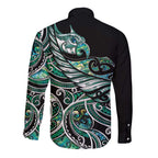 Maori Matariki - Manaia Long Sleeve Button Shirt Emerald Paua Shell