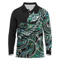 Maori Matariki - Manaia Long Sleeve Polo Shirt Emerald Paua Shell