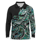 Maori Matariki - Manaia Long Sleeve Polo Shirt Emerald Paua Shell