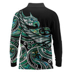 Maori Matariki - Manaia Long Sleeve Polo Shirt Emerald Paua Shell