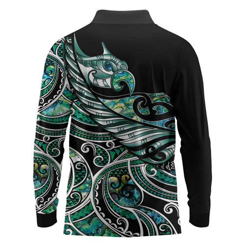 Maori Matariki - Manaia Long Sleeve Polo Shirt Emerald Paua Shell