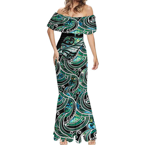 Maori Matariki - Manaia Mermaid Dress Emerald Paua Shell