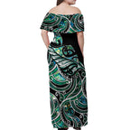 Maori Matariki - Manaia Off Shoulder Maxi Dress Emerald Paua Shell