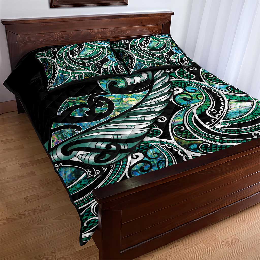 Maori Matariki - Manaia Quilt Bed Set Emerald Paua Shell