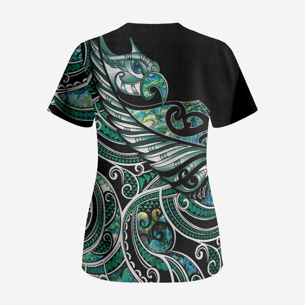 Maori Matariki - Manaia Scrub Top Emerald Paua Shell