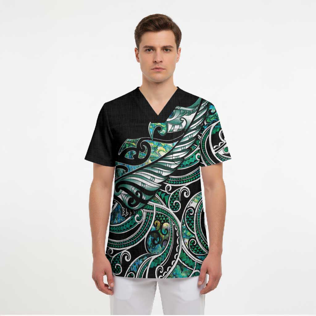 Maori Matariki - Manaia Scrub Top Emerald Paua Shell