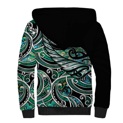 Maori Matariki - Manaia Sherpa Hoodie Emerald Paua Shell