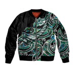 Maori Matariki - Manaia Sleeve Zip Bomber Jacket Emerald Paua Shell