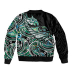 Maori Matariki - Manaia Sleeve Zip Bomber Jacket Emerald Paua Shell