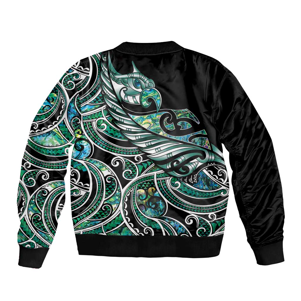 Maori Matariki - Manaia Sleeve Zip Bomber Jacket Emerald Paua Shell
