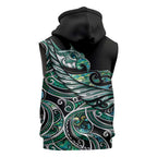 Maori Matariki - Manaia Sleeveless Hoodie Emerald Paua Shell