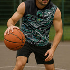 Maori Matariki - Manaia Sleeveless Hoodie Emerald Paua Shell