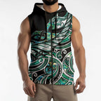 Maori Matariki - Manaia Sleeveless Zip Hoodie Emerald Paua Shell