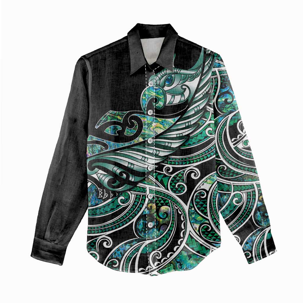 Maori Matariki - Manaia Women Casual Shirt Emerald Paua Shell