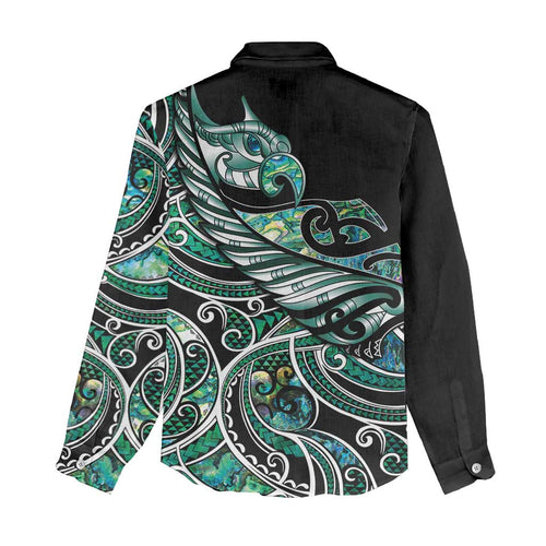 Maori Matariki - Manaia Women Casual Shirt Emerald Paua Shell