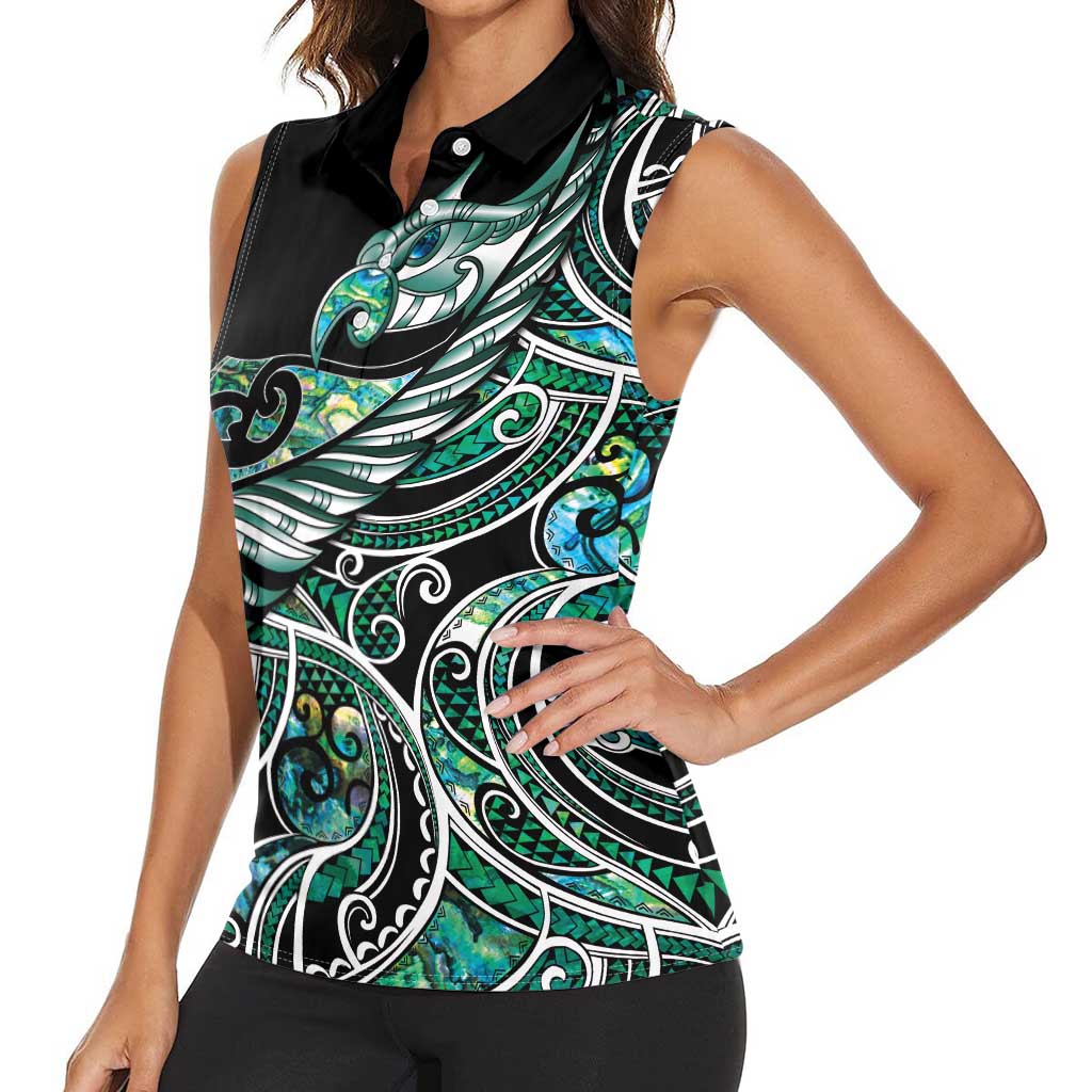 Maori Matariki - Manaia Women Sleeveless Polo Shirt Emerald Paua Shell