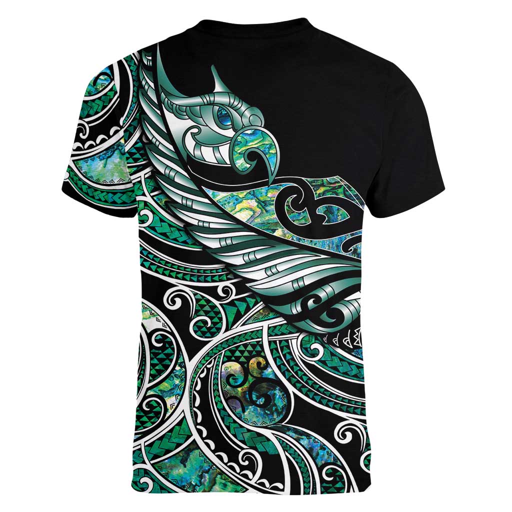 Maori Matariki - Manaia Women V-Neck T-Shirt Emerald Paua Shell