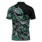 Maori Matariki - Manaia Zipper Polo Shirt Emerald Paua Shell