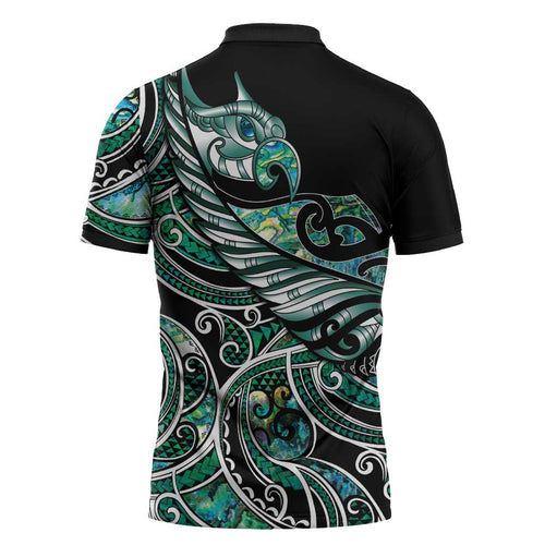 Maori Matariki - Manaia Zipper Polo Shirt Emerald Paua Shell