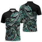 Maori Matariki - Manaia Zipper Polo Shirt Emerald Paua Shell