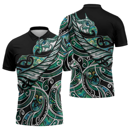Maori Matariki - Manaia Zipper Polo Shirt Emerald Paua Shell