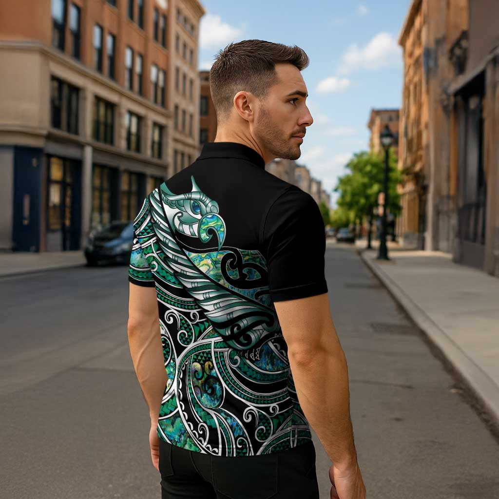 Maori Matariki - Manaia Zipper Polo Shirt Emerald Paua Shell