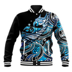 Maori Matariki - Manaia Baseball Jacket Galaxy Blue Paua Shell