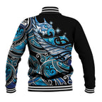 Maori Matariki - Manaia Baseball Jacket Galaxy Blue Paua Shell
