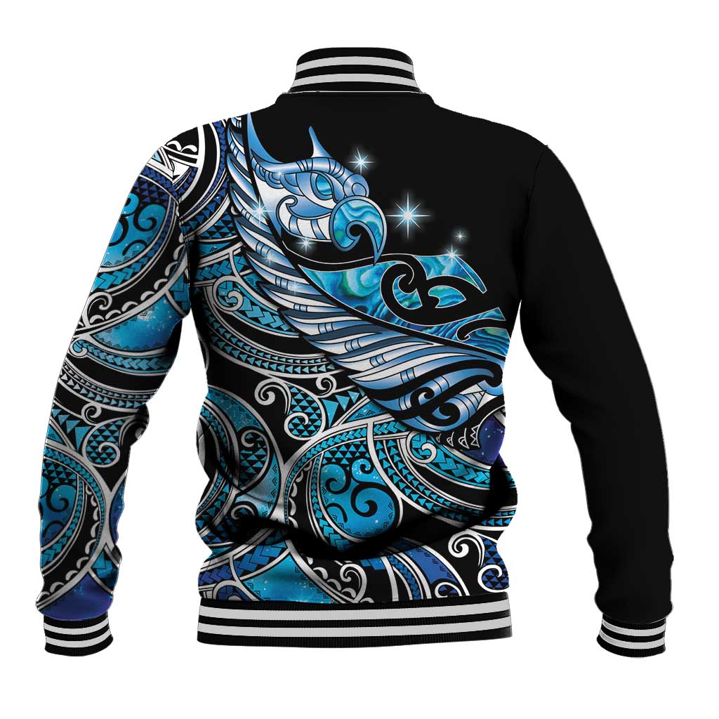 Maori Matariki - Manaia Baseball Jacket Galaxy Blue Paua Shell