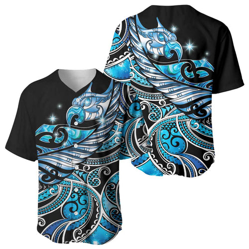 Maori Matariki - Manaia Baseball Jersey Galaxy Blue Paua Shell