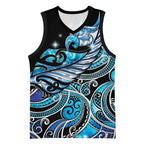 Maori Matariki - Manaia Basketball Jersey Galaxy Blue Paua Shell