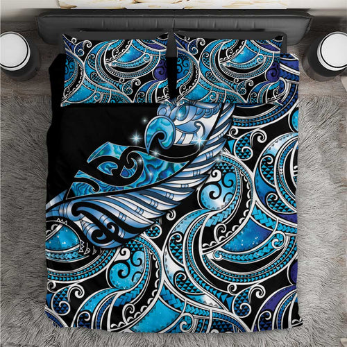 Maori Matariki - Manaia Bedding Set Galaxy Blue Paua Shell