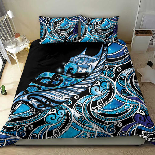Maori Matariki - Manaia Bedding Set Galaxy Blue Paua Shell
