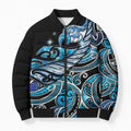 Maori Matariki - Manaia Bomber Puffer Jacket Galaxy Blue Paua Shell