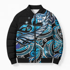 Maori Matariki - Manaia Bomber Puffer Jacket Galaxy Blue Paua Shell