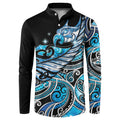 Maori Matariki - Manaia Button Sweatshirt Galaxy Blue Paua Shell